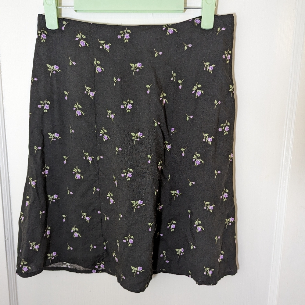Black and purple rose vintage floral circle skirt
